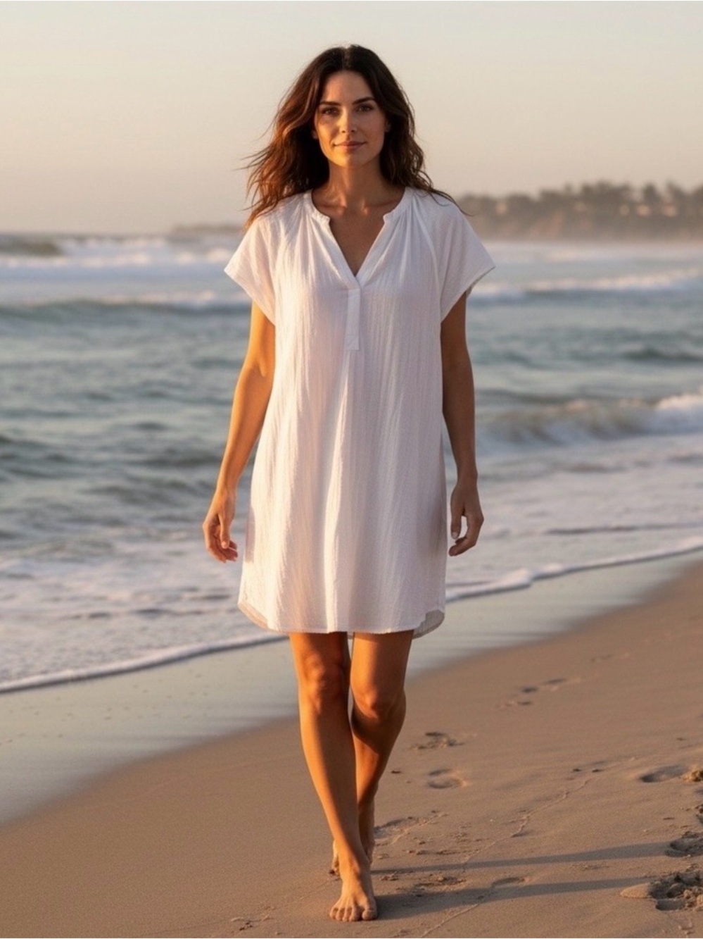 Universal Thread White Split-Neck Cotton Gauze Short Sleeve dress